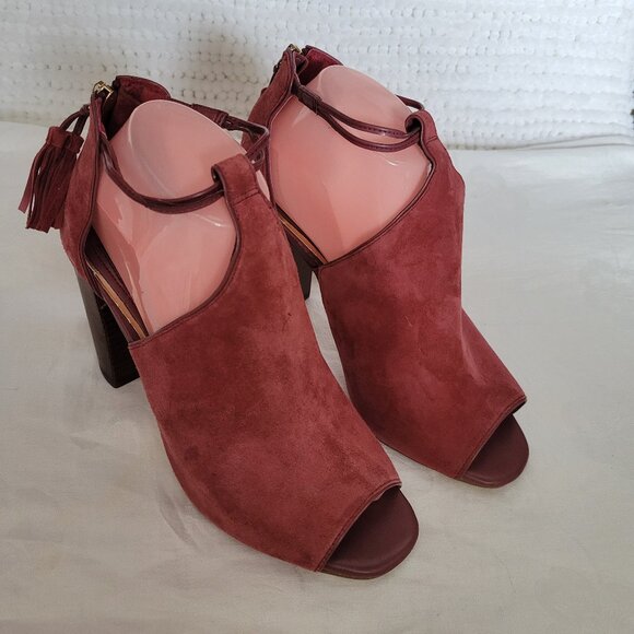White House Black Market size 8 Shoes Suede Peep Toe Dressy block heel burgundy - Picture 1 of 8
